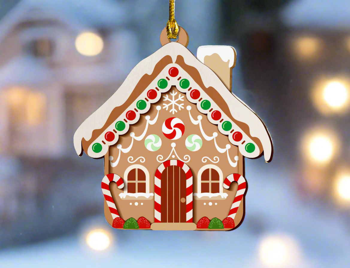 Wood Christmas Ornament - Gingerbread Family Christmas Ornament, Gifts for the Family 2024, Woodcut Gift, Whimsical Ornament Hanger