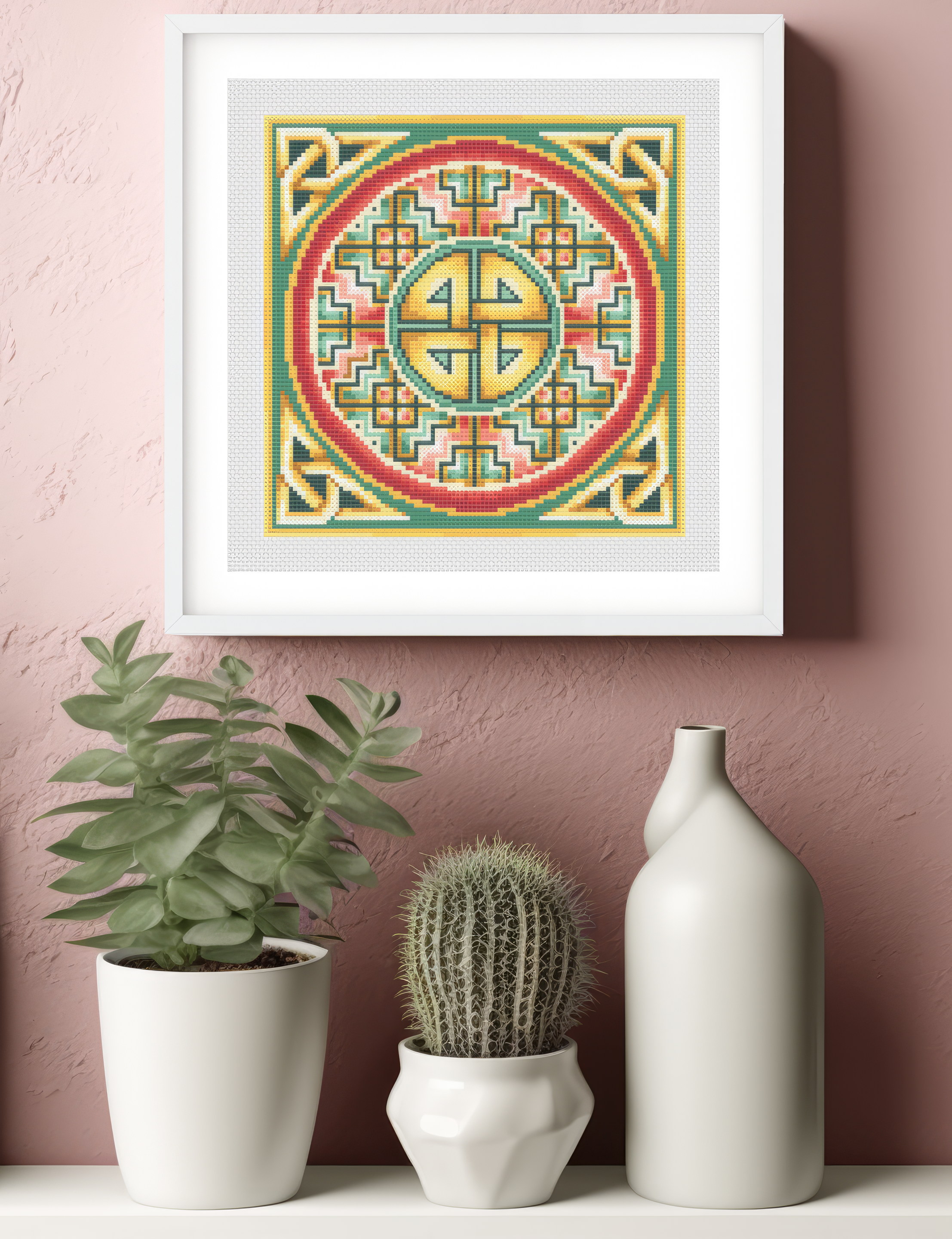 Celtic Cross Stitch Pattern – Rosy Pink Irish Embroidery Design With Handmade Knot