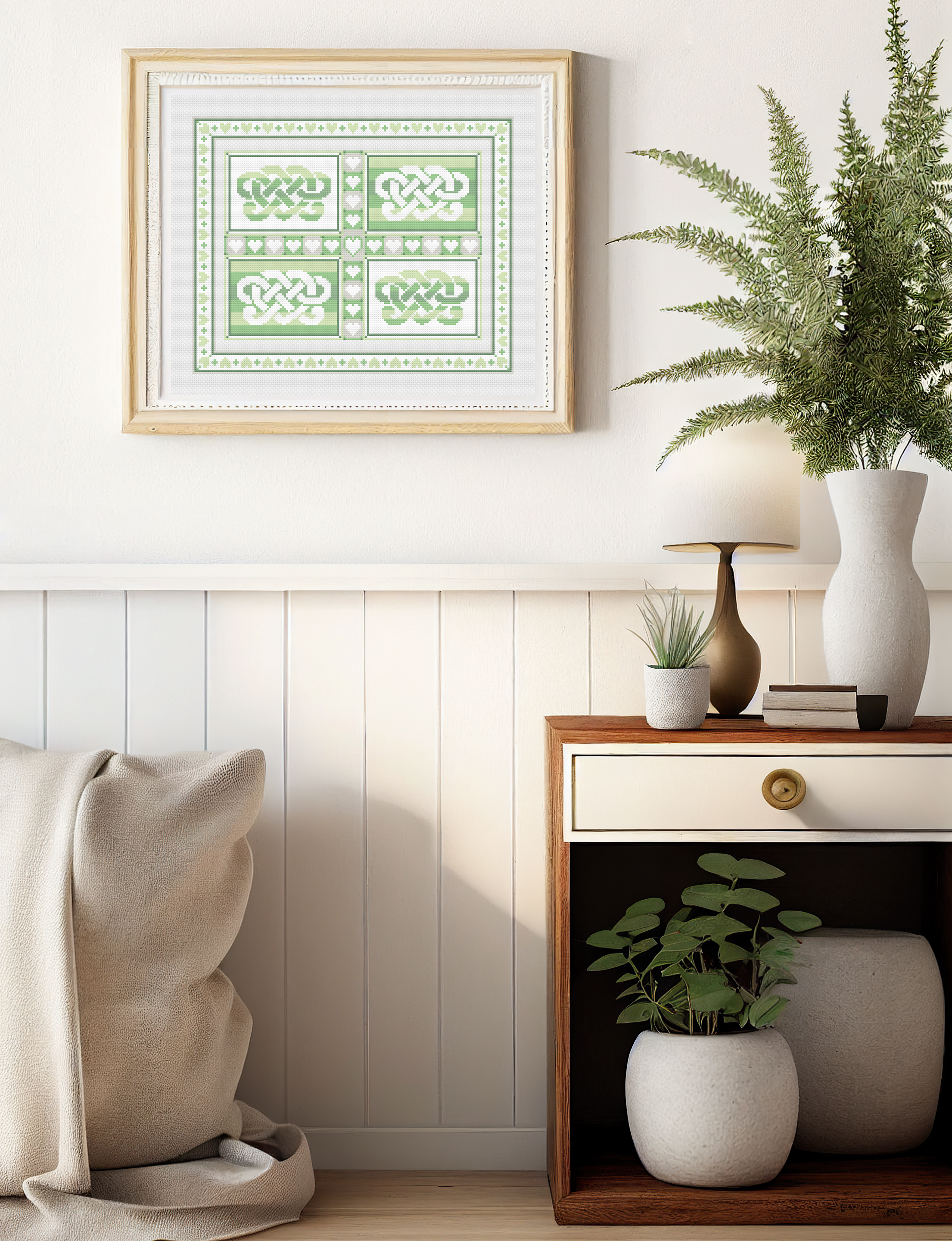 Celtic Cross Stitch Pattern – Irish Love Banner With Love Knot Design, Aida 14 Count Chart