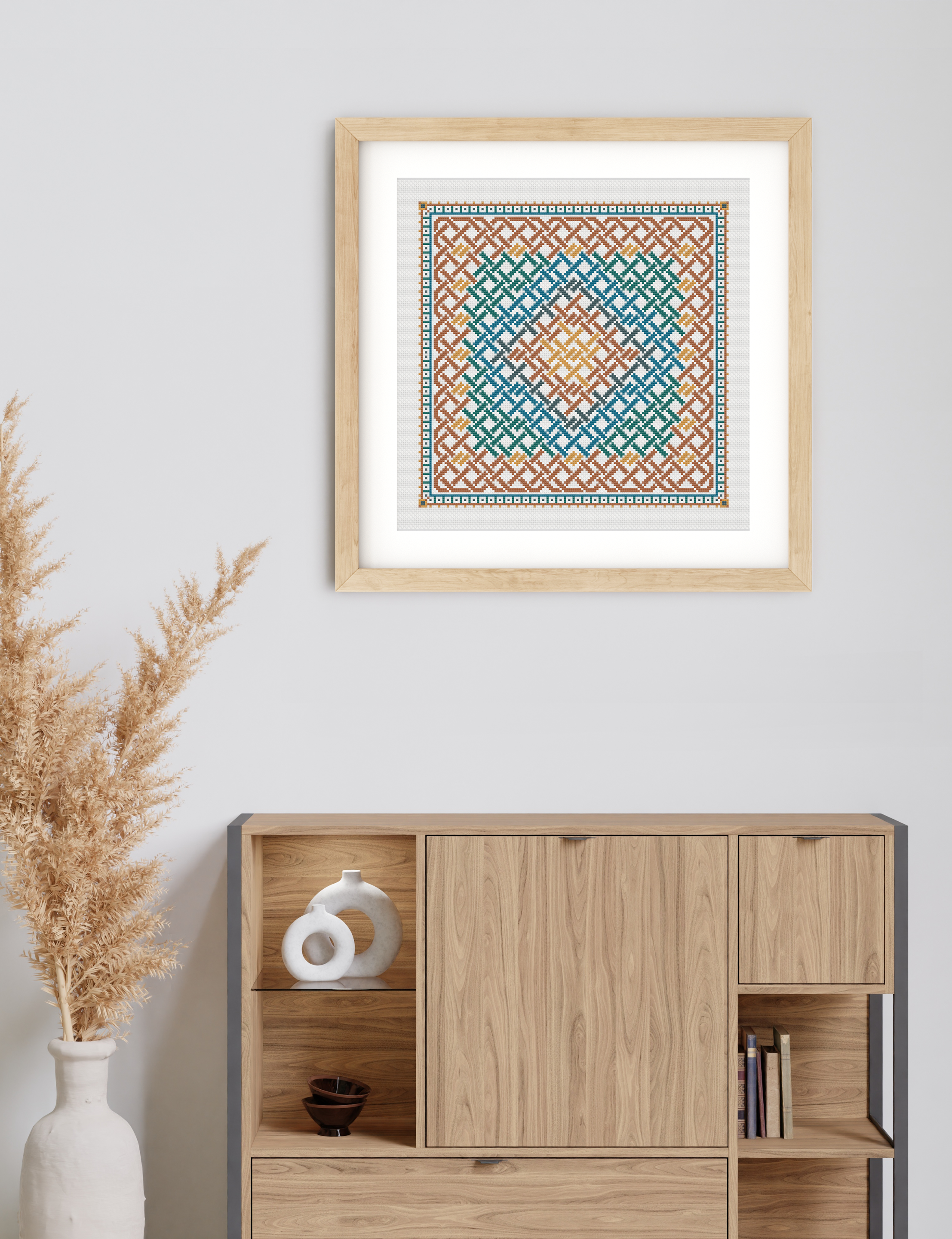 Celtic Cross Stitch Pattern - Irish Embroidery Design With Bronze Thread & Knotwork