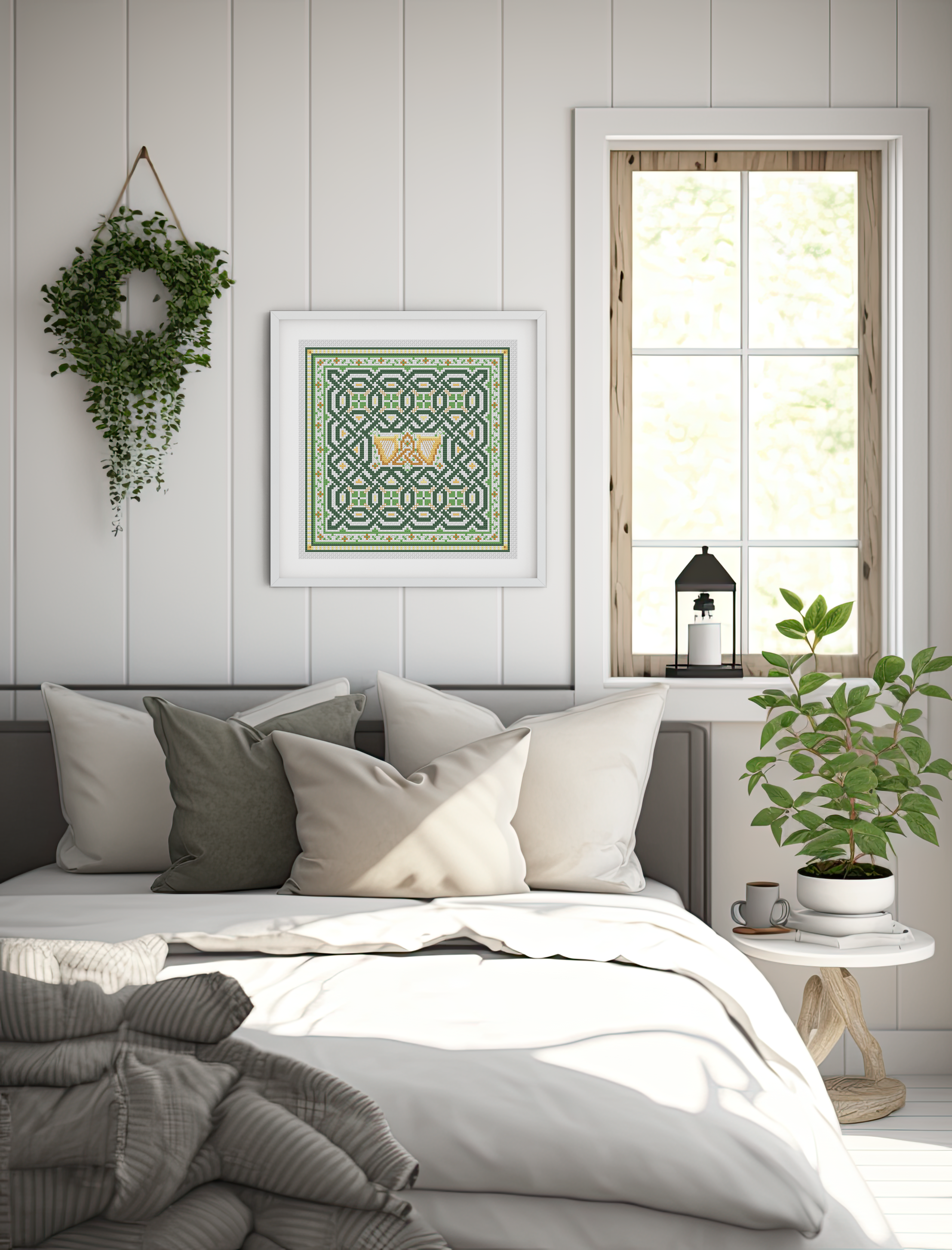 Celtic Cross Stitch Pattern - Irish Embroidery Design | Shamrock Kit, Aida 14 Count