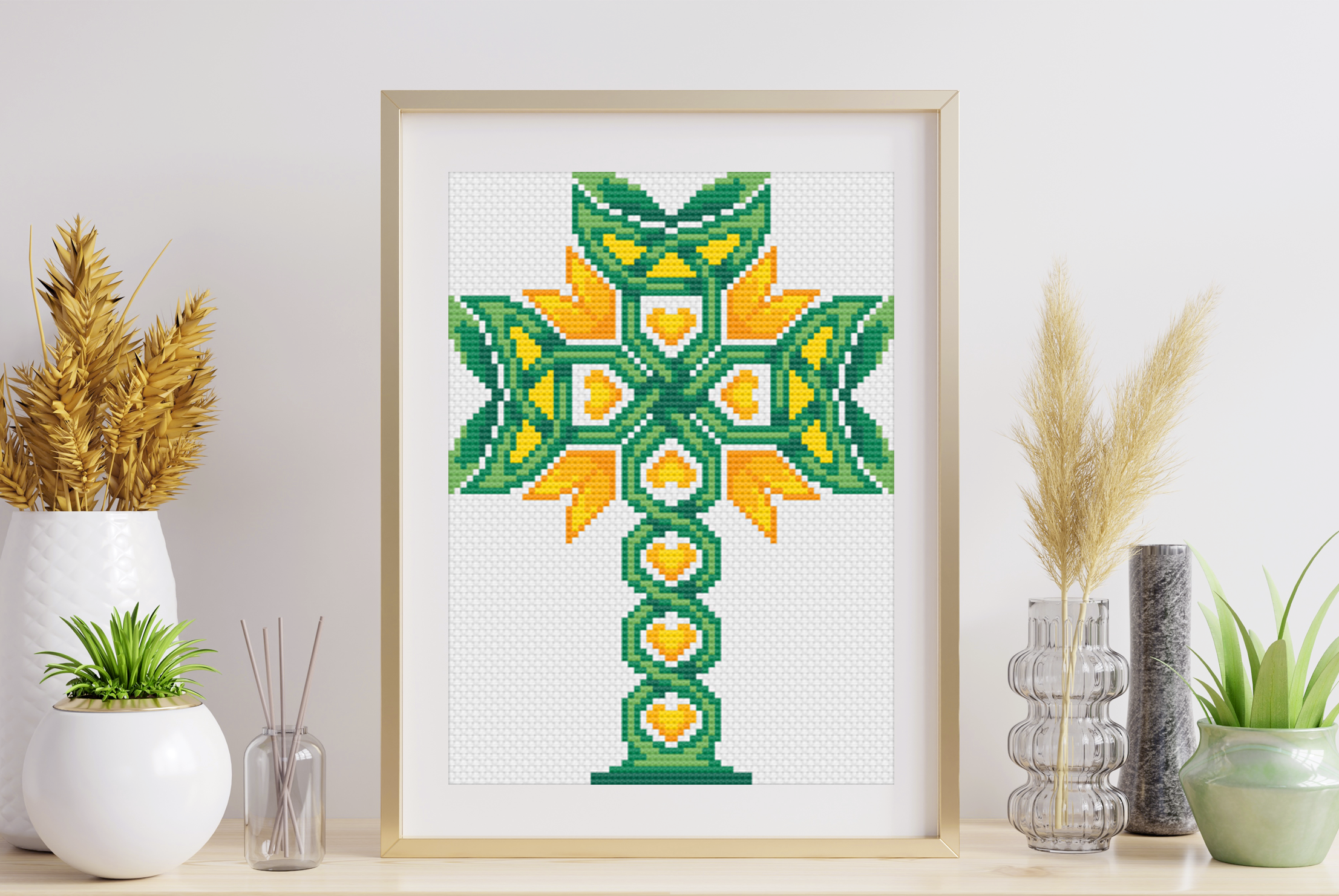 Celtic Cross Stitch - Irish Embroidery Pattern With Trinity Knot Design & Housewarming Gift