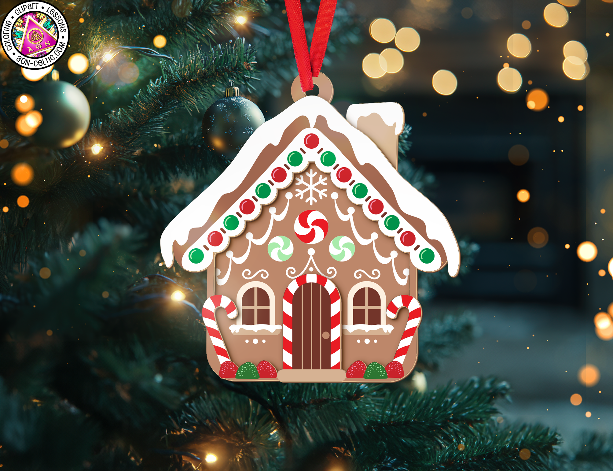 a christmas ornament hanging from a christmas tree