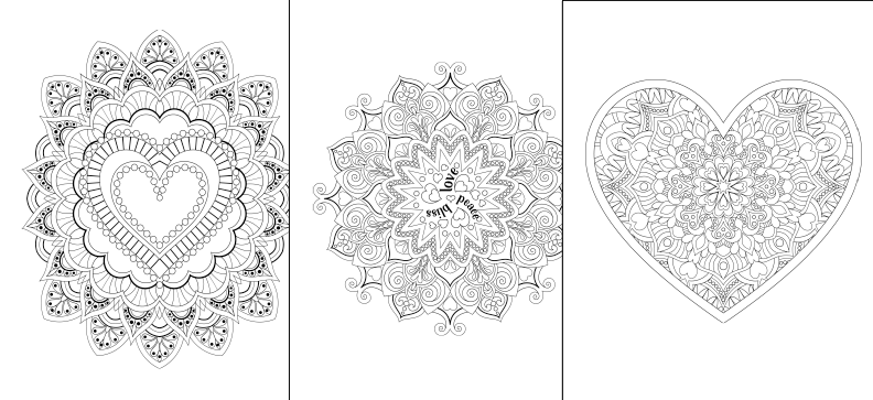 two coloring pages with a heart in the middle