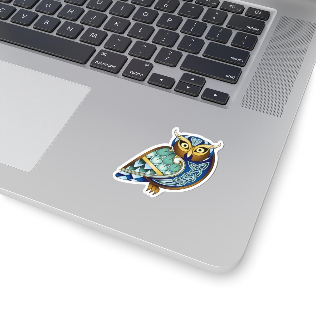 Celtic Owl Sticker - Whimsical Owl Art With Ornate Knotwork Decal, Glossy Finish