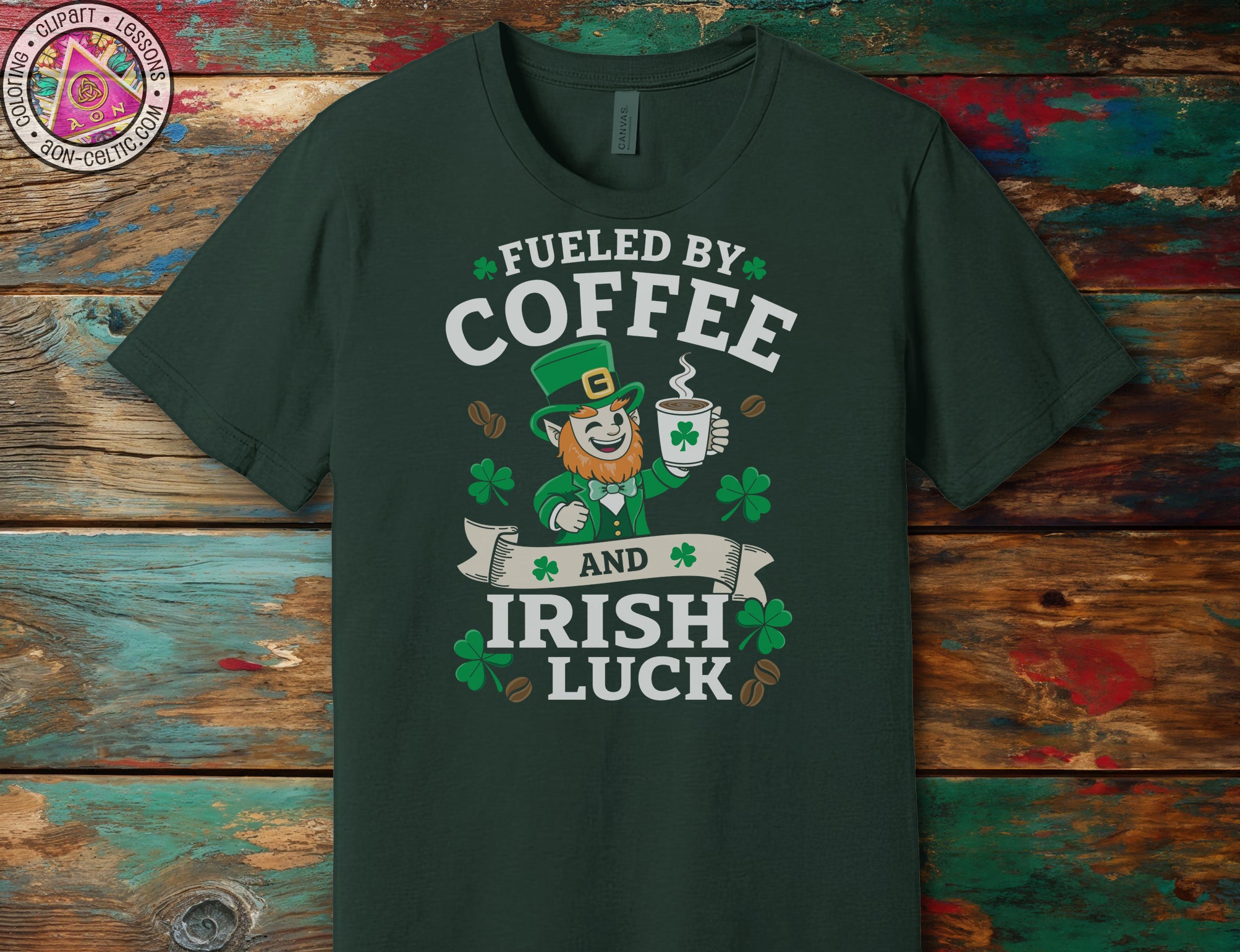 a t - shirt that says fueled by coffee and irish luck