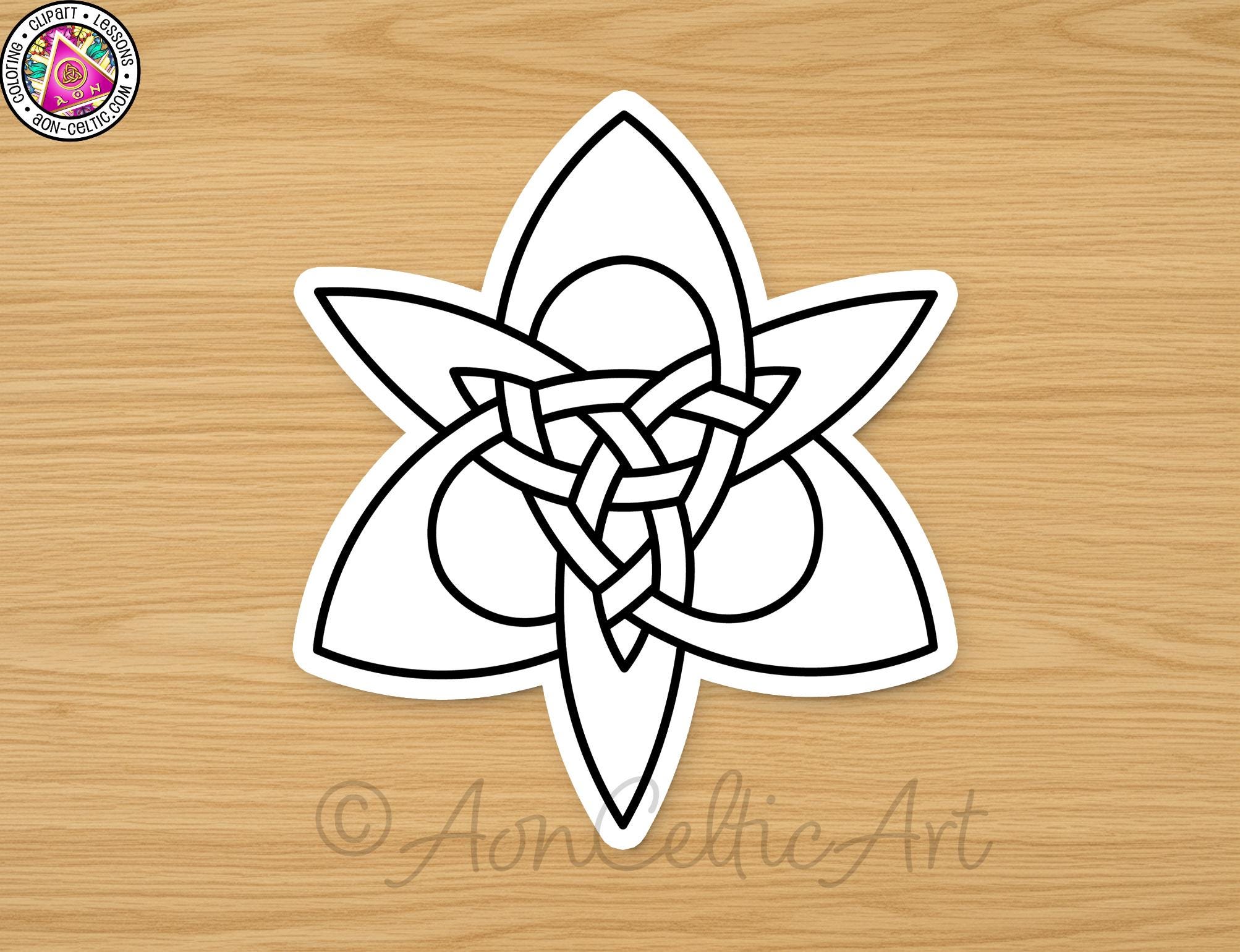 A black and white sticker depicting a stylized flower or plant design.