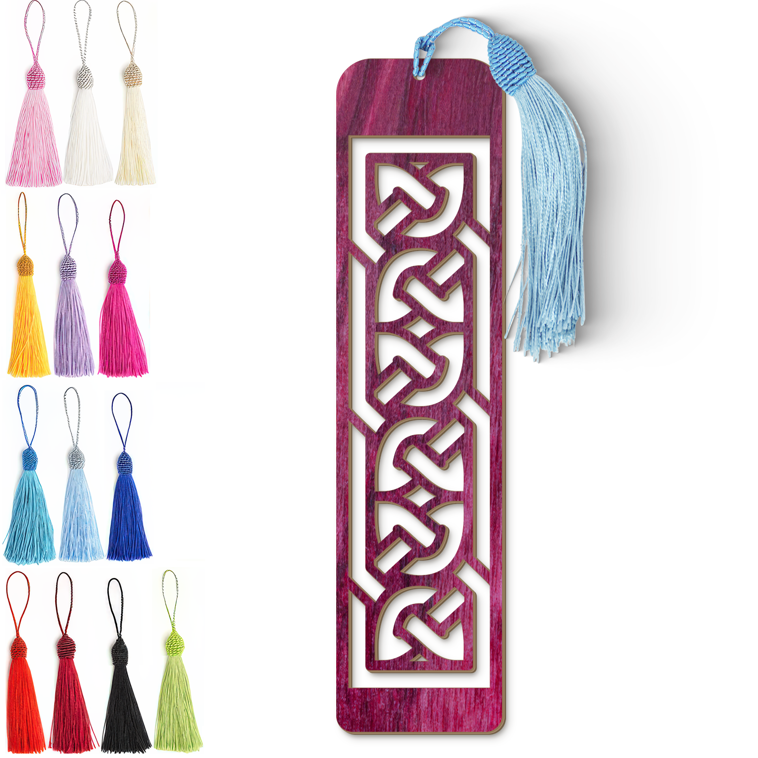 Celtic Wooden Bookmark – Laser Cut Interlocking Knot Design | Purple Wood Finish Tassel