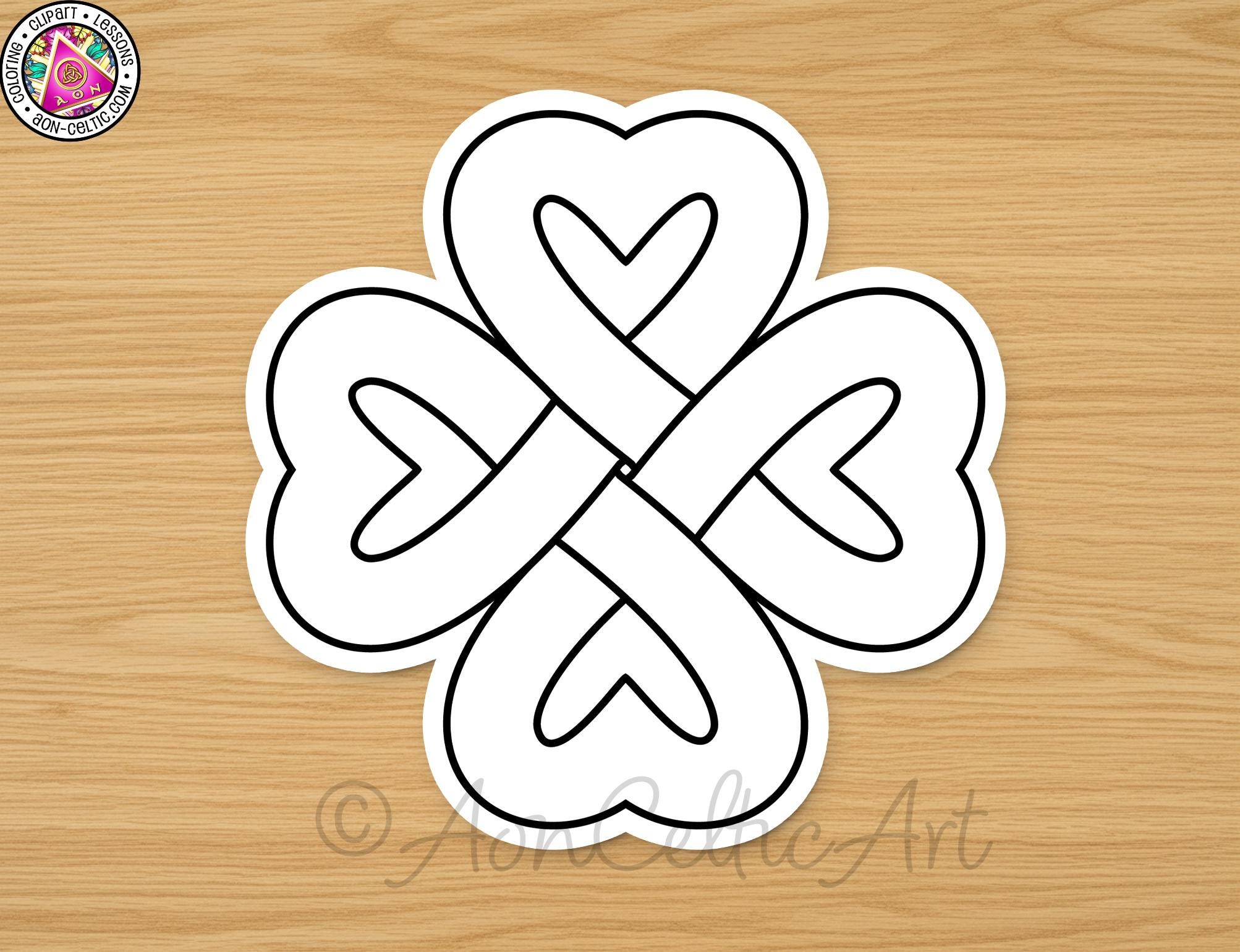 A black and white image of a four-leaf clover with hearts arranged in a symmetrical pattern.