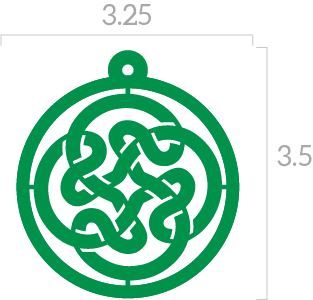 a green ornament with a knot in the middle