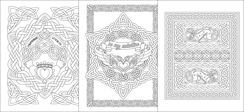 a set of three coloring pages with celtic designs