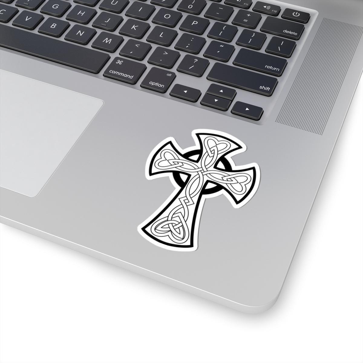 Celtic Heart Cross Sticker - Ornate Cross Decal With Detailed Knotwork Design