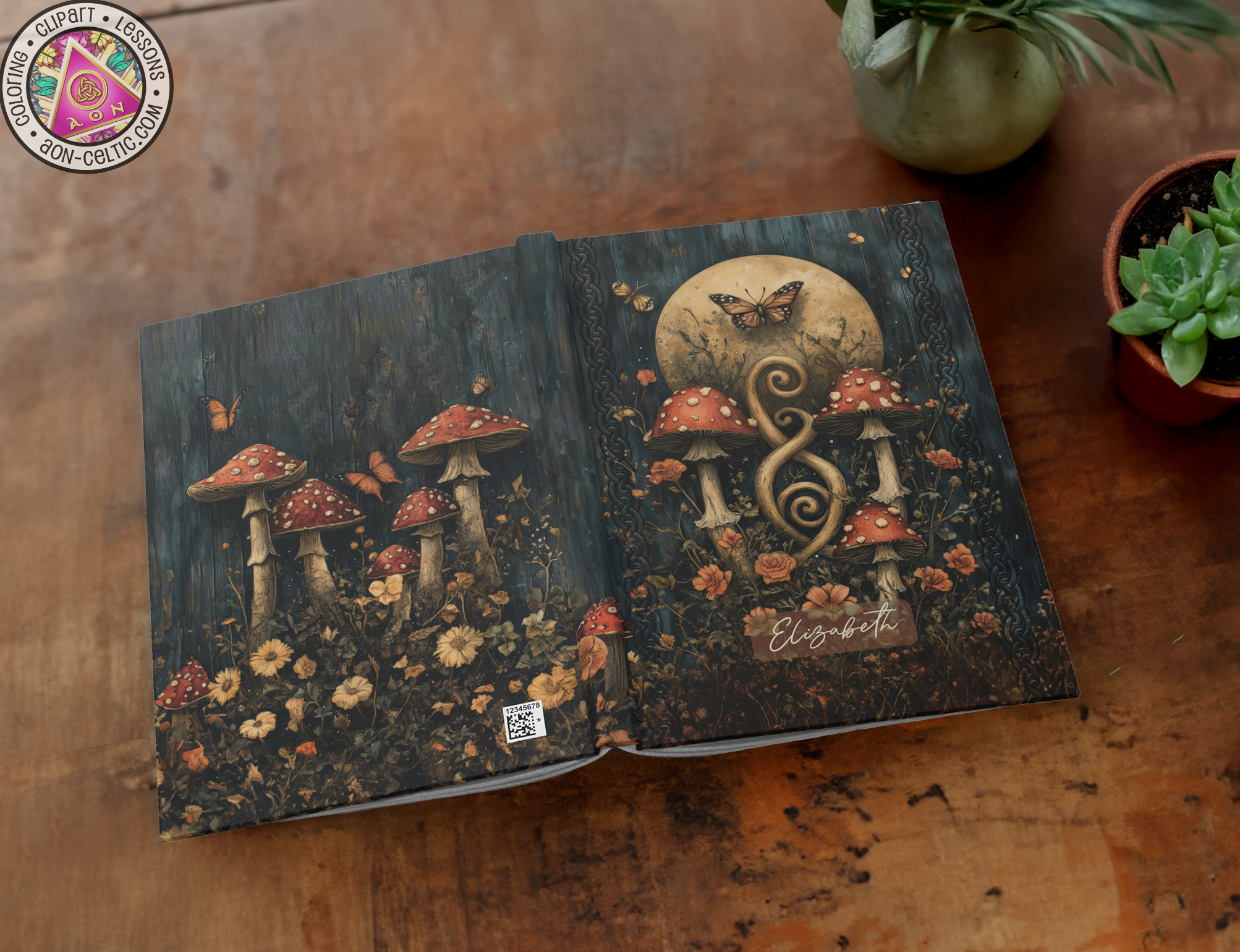 an open book with a picture of mushrooms on it