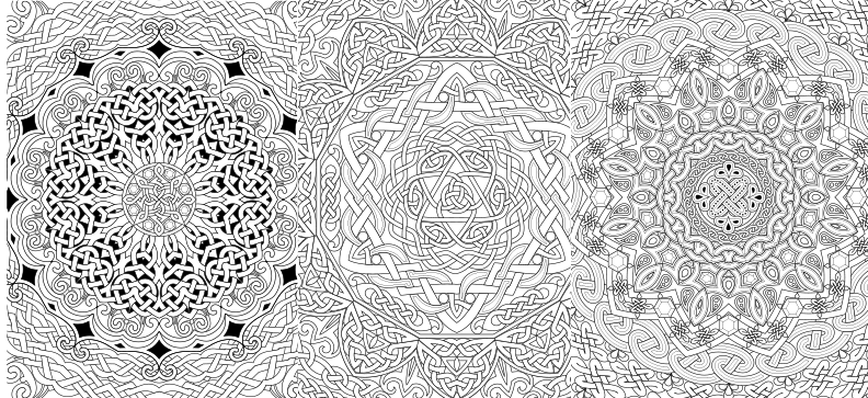 a black and white coloring book page with intricate designs