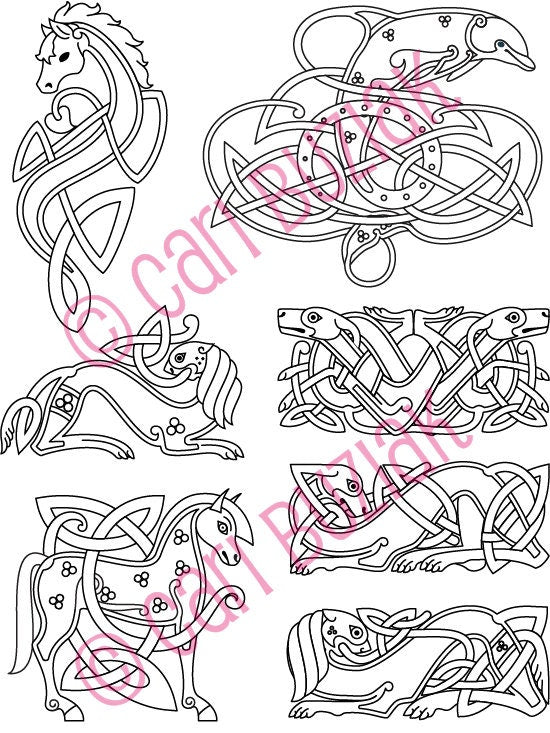 Celtic Tattoo Clipart - Black and White Dragon, Animal & Vine Designs for Crafting