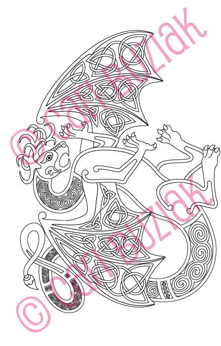 Celtic Tattoo Clipart - Black and White Dragon, Animal & Vine Designs for Crafting