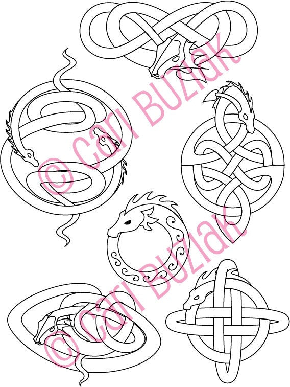 Celtic Tattoo Clipart - Black and White Dragon, Animal & Vine Designs for Crafting