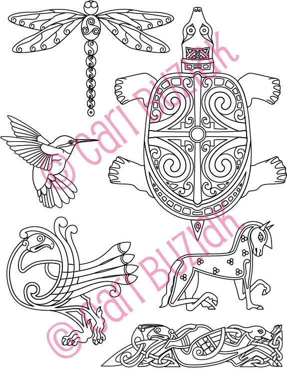 Celtic Tattoo Clipart - Black and White Dragon, Animal & Vine Designs for Crafting
