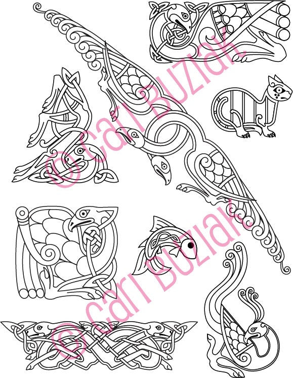 Celtic Tattoo Clipart - Black and White Dragon, Animal & Vine Designs for Crafting