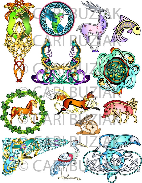 Celtic Clipart Pack - 100 High Resolution Celtic Animal Designs | Wedding Stationery & Crafts