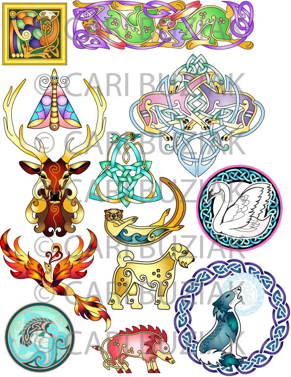 Celtic Clipart Pack - 100 High Resolution Celtic Animal Designs | Wedding Stationery & Crafts