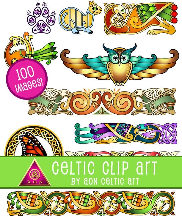 Celtic Clipart Pack - 100 High Resolution Celtic Animal Designs | Wedding Stationery & Crafts