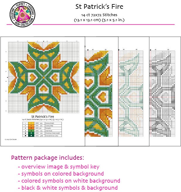 Celtic Cross-Stitch Pattern – Irish Embroidery Design With Flaming Heart & Trinity Knot