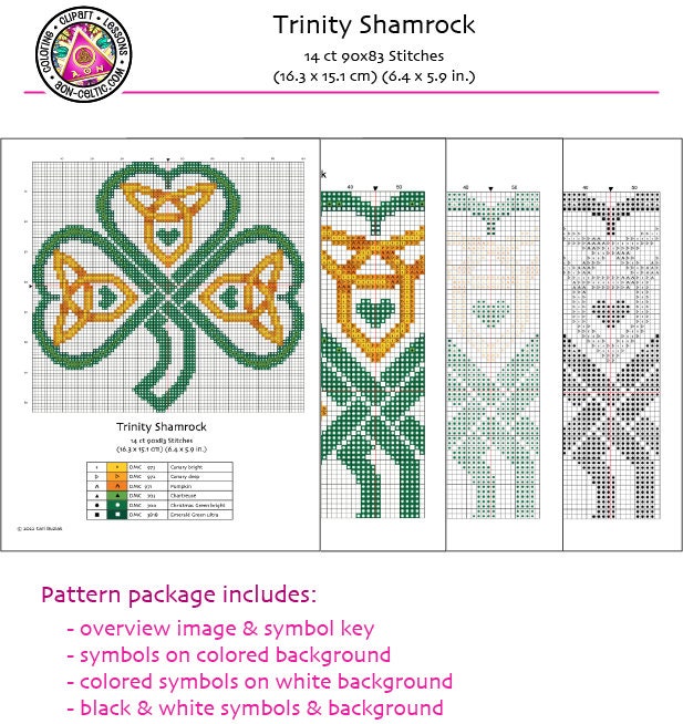 Celtic Cross Stitch - Shamrock Embroidery Pattern With Trinity Knot Design | 14 Count Aida