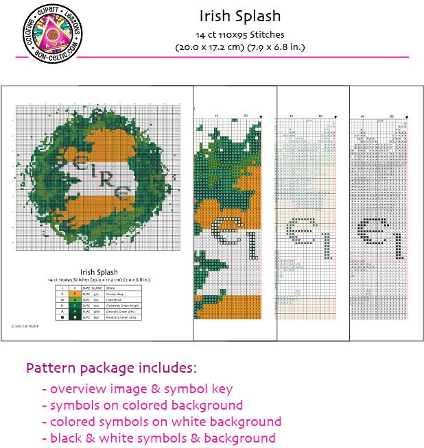Celtic Cross Stitch Pattern - Irish Cross Stitch Embroidery Chart With Shamrock Design