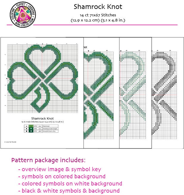 Celtic Cross Stitch Pattern – Shamrock Clover Needlepoint Pattern PDF Chart