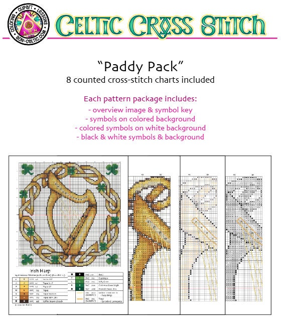 Celtic Cross Stitch Paddy Pack Patterns - Irish Embroidery Gift PDF Set