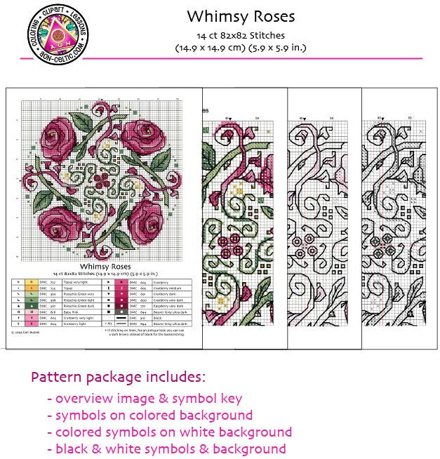 Celtic Cross Stitch Pattern – Whimsical Roses Floral Needlework Chart for St Patrick's Gift