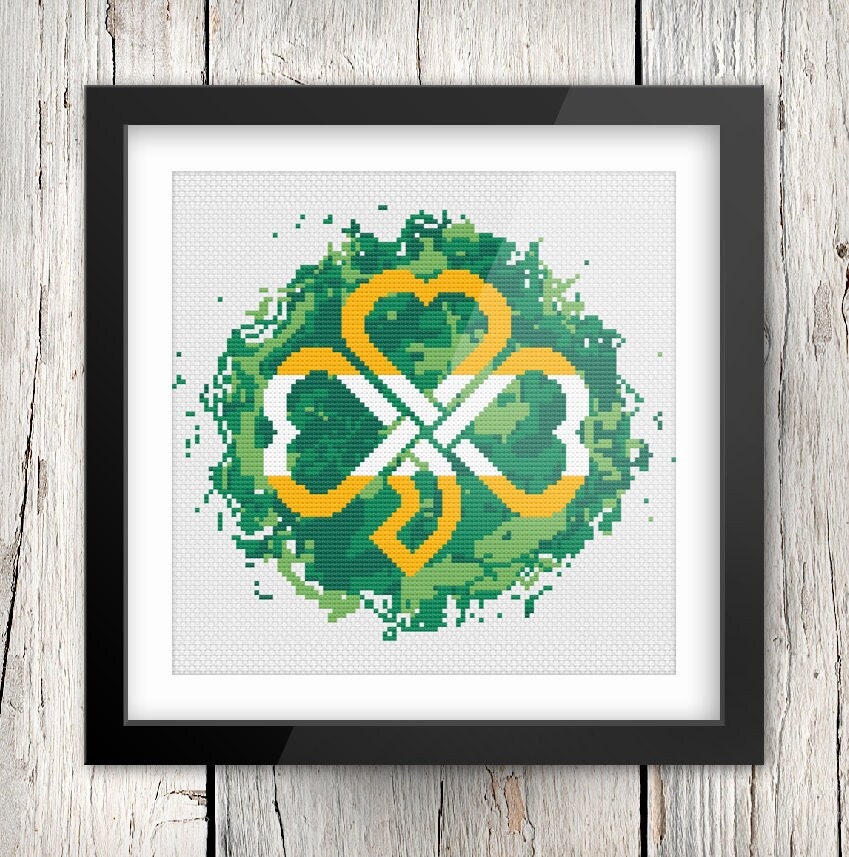 Celtic Cross Stitch Pattern – Shamrock Cross Stitch With Kelly Green Splash