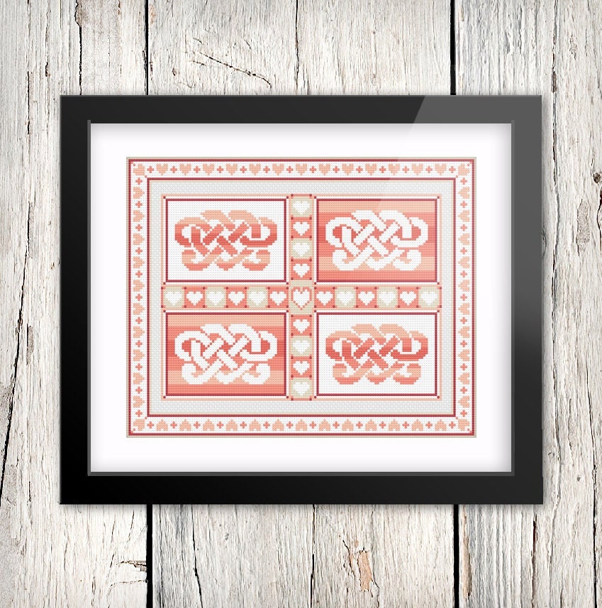Celtic Cross Stitch Pattern - Rosy Love Banner With Irish Embroidery Design