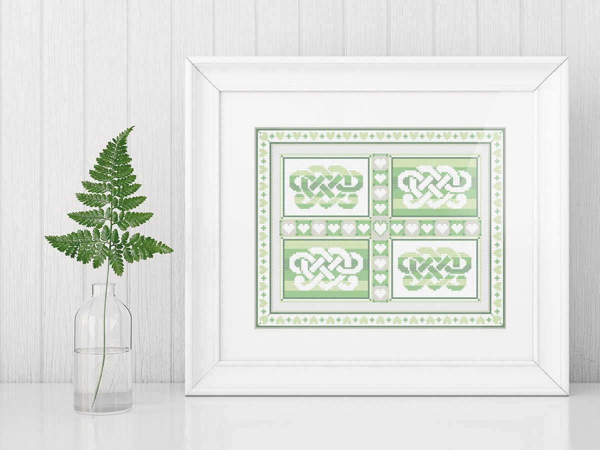Celtic Cross Stitch Pattern – Irish Love Banner With Love Knot Design, Aida 14 Count Chart