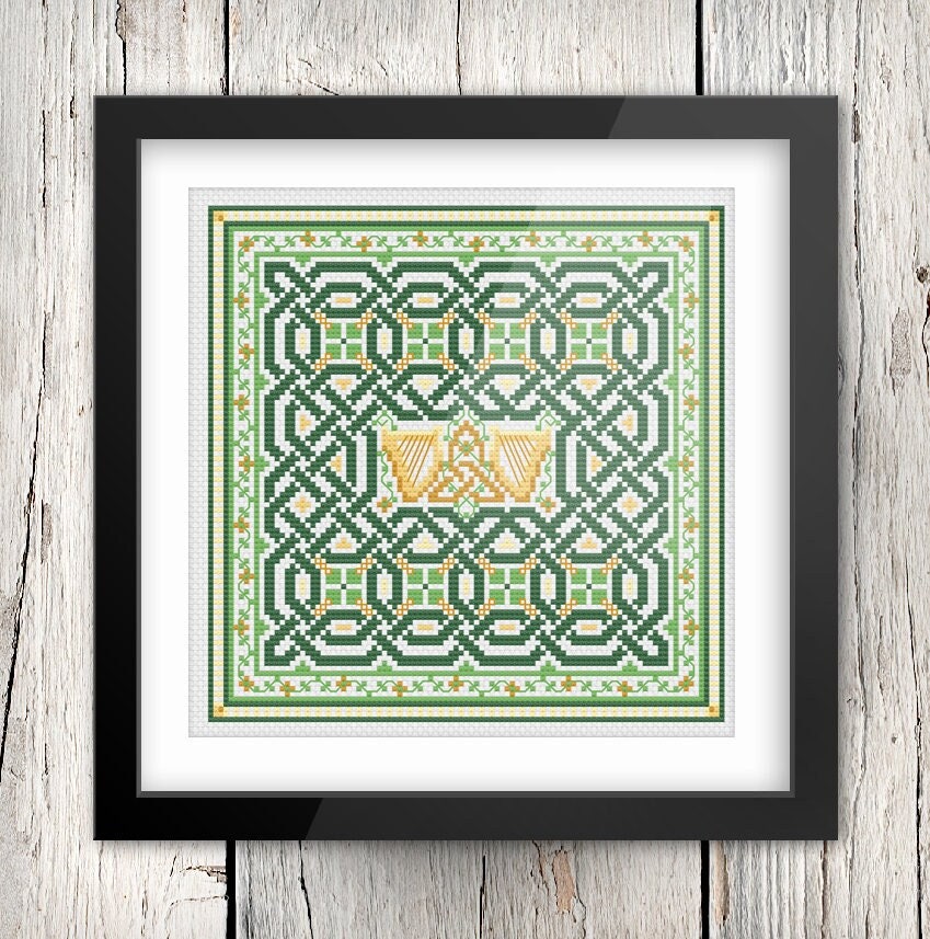 Celtic Cross Stitch Pattern - Irish Embroidery Design | Shamrock Kit, Aida 14 Count