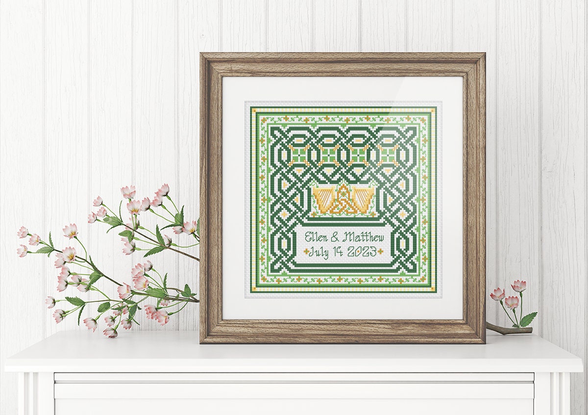 Celtic Cross Stitch Pattern – Irish Embroidery Design With Shamrock Motif & Wedding Chart