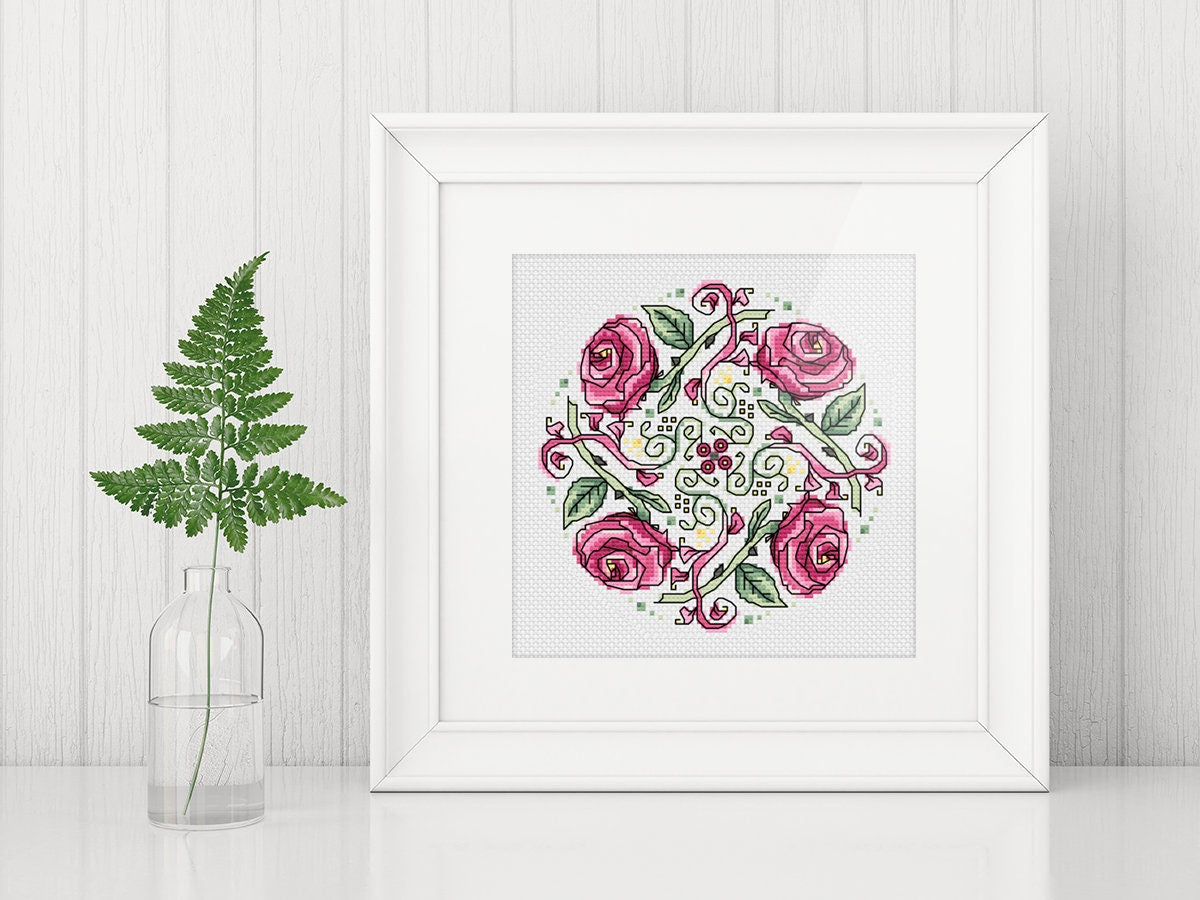Celtic Cross Stitch Pattern – Whimsical Roses Floral Needlework Chart for St Patrick's Gift
