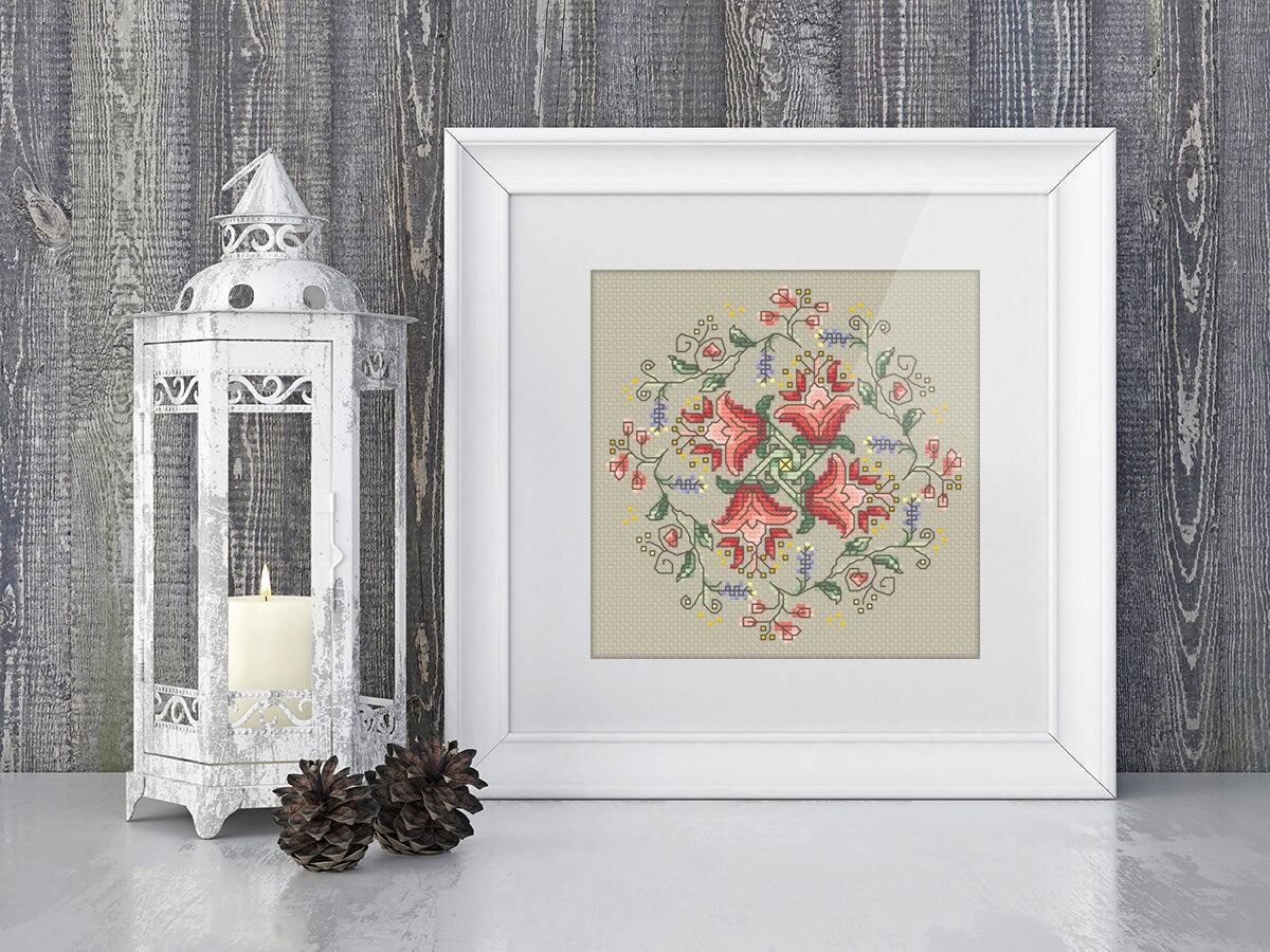 Celtic Cross Stitch – Whimsical Tulip Design Floral Pattern PDF | Irish Gift