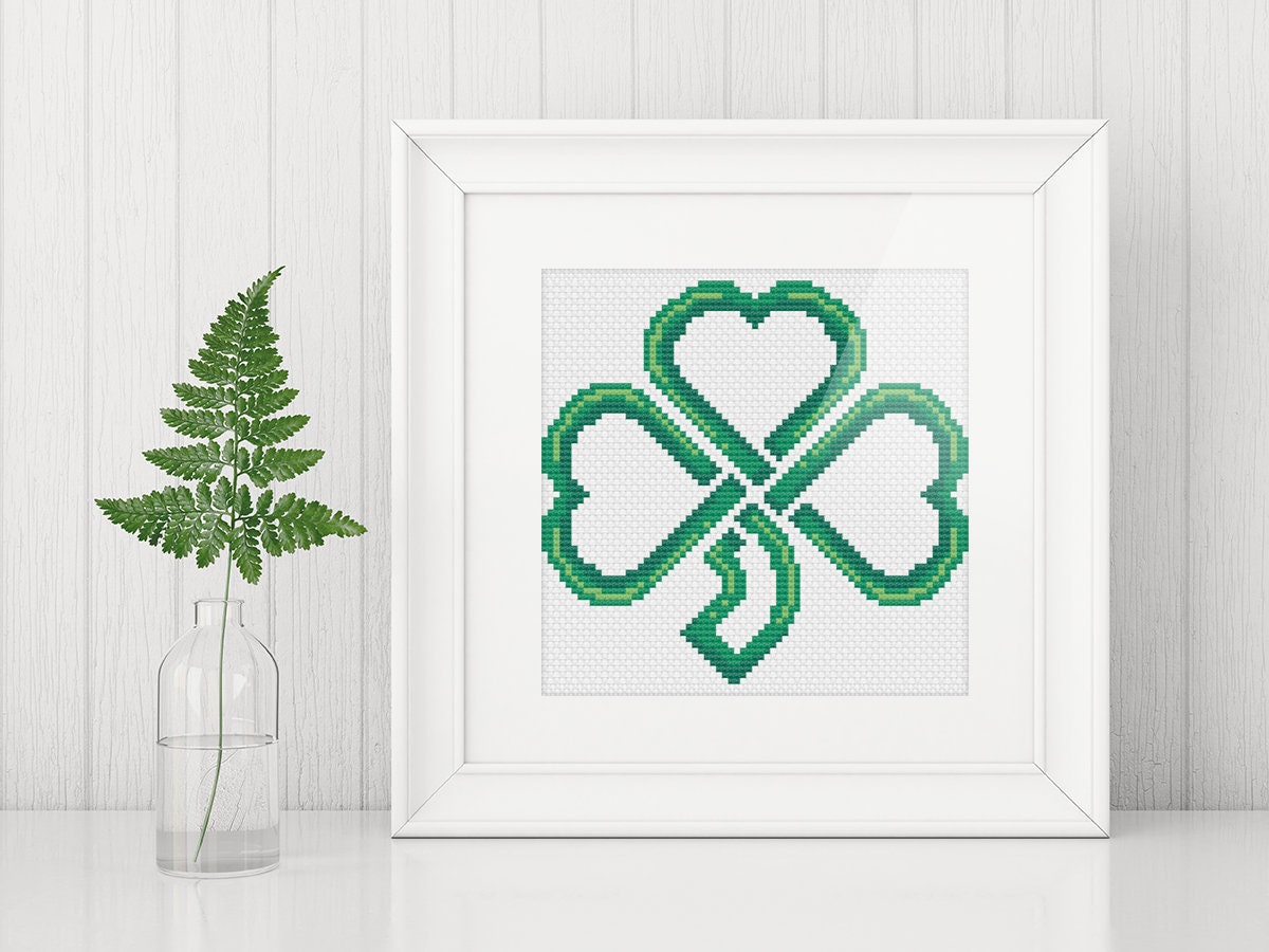 Celtic Cross Stitch Pattern – Shamrock Clover Needlepoint Pattern PDF Chart