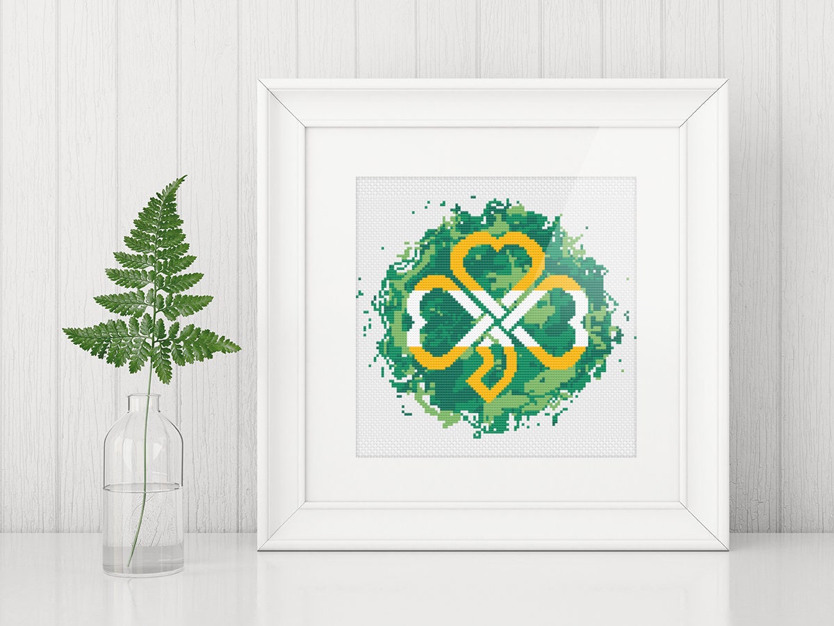 Celtic Cross Stitch Pattern – Shamrock Cross Stitch With Kelly Green Splash