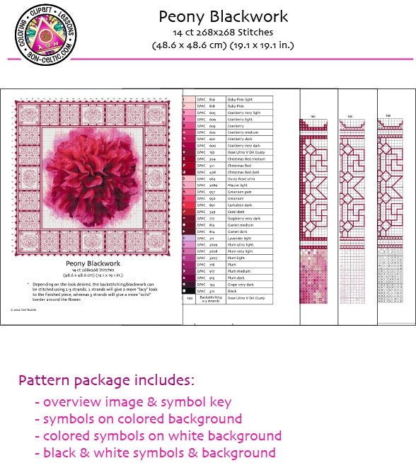 Peony Cross Stitch Pattern - Floral Embroidery Design With Watercolor Background