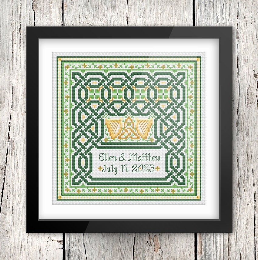 Celtic Cross Stitch Pattern – Irish Embroidery Design With Shamrock Motif & Wedding Chart