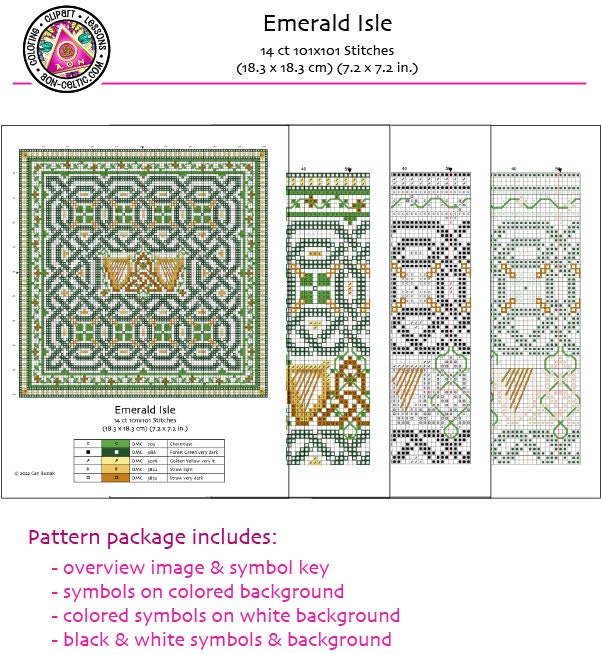 Celtic Cross Stitch Pattern - Irish Embroidery Design | Shamrock Kit, Aida 14 Count
