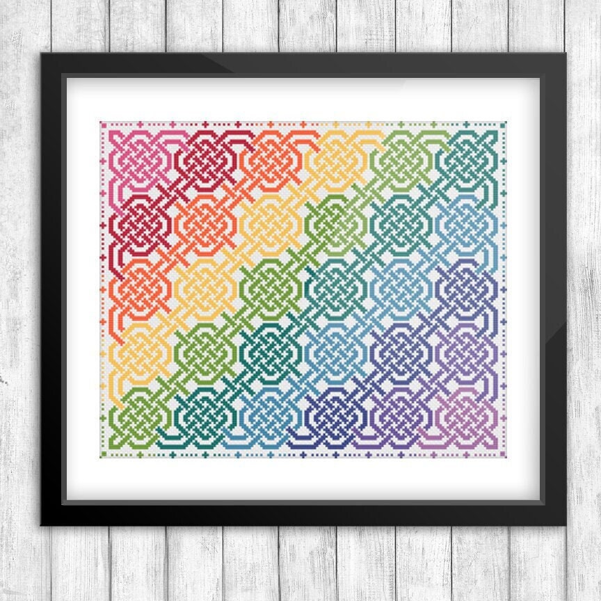 Celtic Cross Stitch Pattern - Rainbow Quilt PDF | Irish Embroidery Design, Aida 14 Count