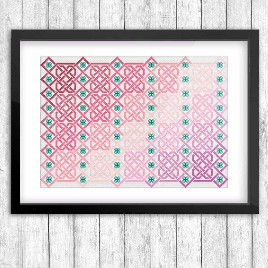 Celtic Cross Stitch Pattern – Rosy Blush Knotwork Embroidery Chart for Irish Home Decoration
