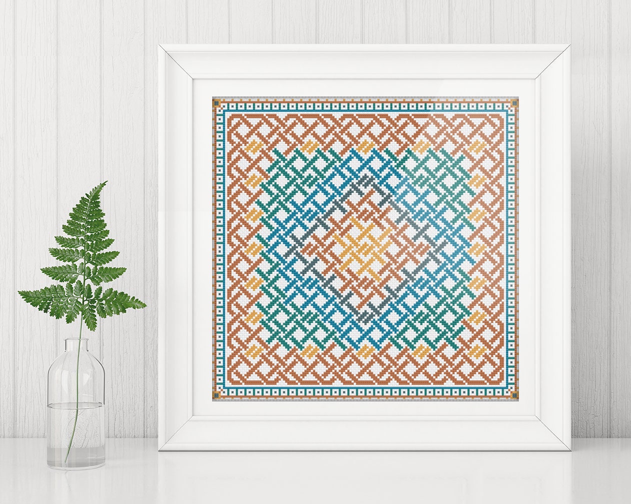 Celtic Cross Stitch Pattern - Irish Embroidery Design With Bronze Thread & Knotwork