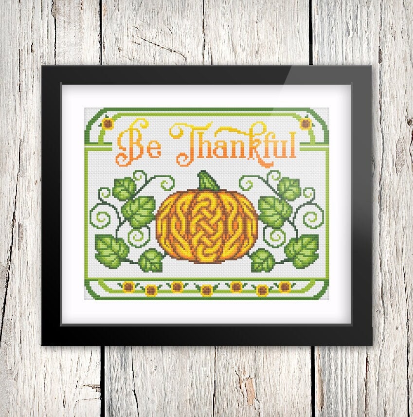 Celtic Cross Stitch Pattern - Thanksgiving Pumpkin Embroidery Design PDF
