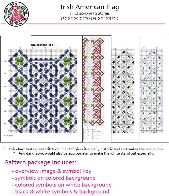 Celtic Cross Stitch Pattern – Irish Embroidery Design With American Flag & Clover