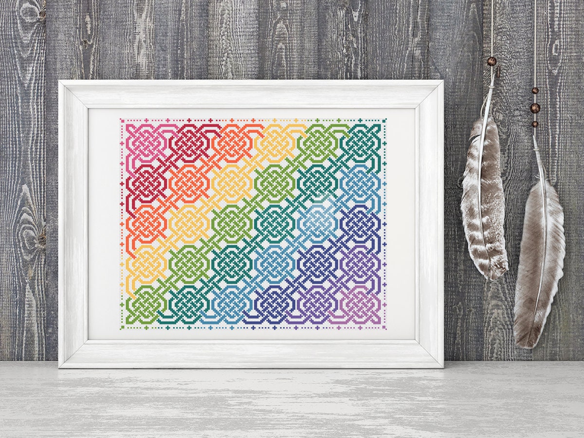 Celtic Cross Stitch Pattern - Rainbow Quilt PDF | Irish Embroidery Design, Aida 14 Count